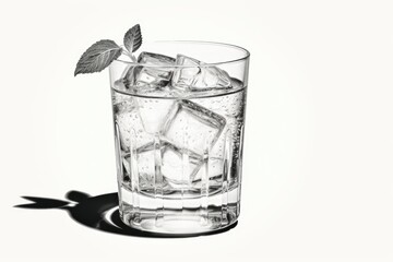 Poster - Cool and invigorating glass of water with ice cubes and a hint of mint. Perfect for summer refreshment
