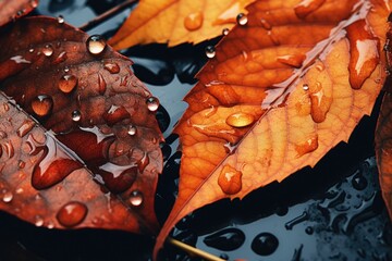 Poster - Close up of leaves with water droplets, suitable for nature-themed designs