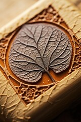 Poster - A detailed view of a leaf on a wooden surface. Suitable for nature backgrounds