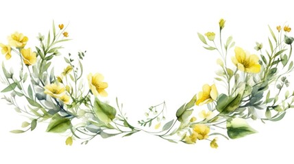 Aufkleber - Beautiful watercolor painting of yellow flowers and green leaves. Perfect for nature-themed designs