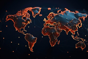 Poster - Detailed world map on a dark background, suitable for educational or travel themes