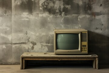 Aufkleber - An old television set placed on a wooden table. Suitable for retro technology concepts