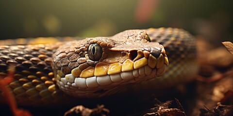 Poster - A close-up of a snake's head with its mouth open. Can be used for educational purposes or in articles about wildlife.