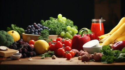 Poster - A colorful assortment of fresh produce on a table. Ideal for food and nutrition concepts