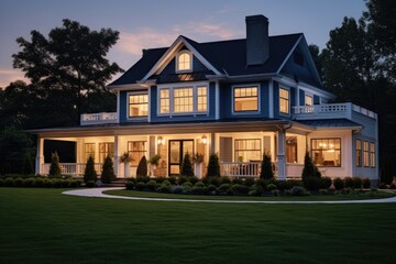 Poster - A picture of a spacious house with numerous windows. Ideal for real estate or architecture concepts