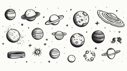Poster - A detailed drawing of planets and stars, suitable for educational and scientific purposes