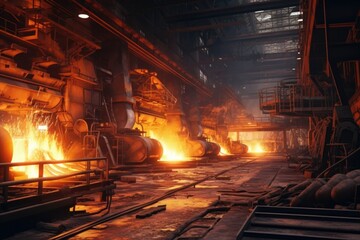 Poster - Industrial factory with steel pipes, suitable for manufacturing concepts