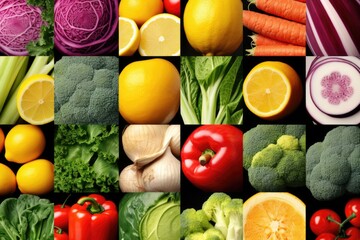 Poster - A collage of different fruits and vegetables, perfect for healthy eating concept