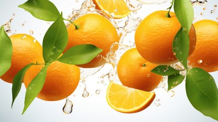 Poster - Oranges being dropped into water, suitable for food and drink concepts