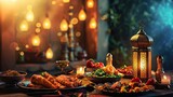 Fototapeta  - Festive ramadan iftar table setting