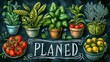 Vibrant hand-painted homegrown plants and vegetables