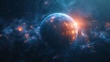 Fototapeta Kosmos - Majestic exoplanet in a dazzling starfield