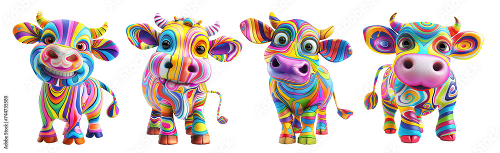 Cartoon colorful cow Isolated cutout on transparent background. Set of ...