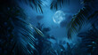 Nighttime in a tropical garden, palm leaves