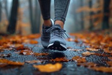 Forest Jogging, Forest Fitness Stride: Lifestyle Close-Up, Running Shoes On Trail, Action Shot Capturing Movement And Determination In The Natural Surroundings Of An Outdoor Jog