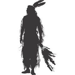 Wall Mural - Silhouette native american man black color only full