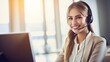 © Irina - Smiling young customer service Woman wearing headphones in the Office