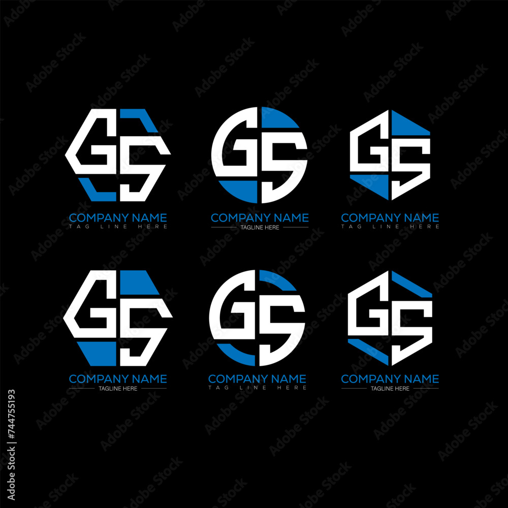 GS letter logo set design.GS monogram polygonal and circle shape vector ...