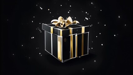 Poster - Elegant black and gold gift box with a beautiful bow, perfect for special occasions.