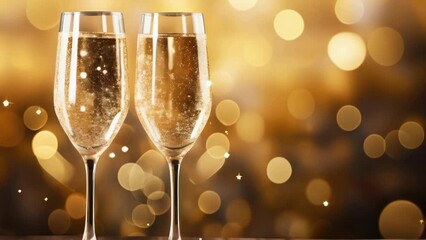 Aufkleber - Two glasses of champagne on a table with lights in the background. Suitable for celebratory occasions.