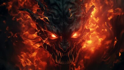 Poster - A demonic looking fire demon with glowing eyes. Suitable for fantasy and horror themed projects.