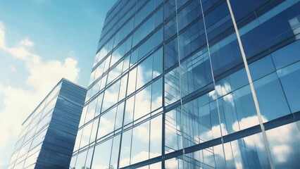 Aufkleber - A sleek and contemporary glass building against a clear blue sky. Perfect for business or architectural concepts.