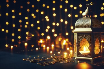 Canvas Print - Glowing ramadan lantern with crescent. Islamic greeting cards for muslim holidays and ramadan. Banner template for celebration ramadan.