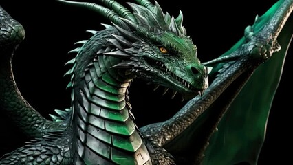 Aufkleber - Detailed dragon statue on black background. Suitable for fantasy themes.