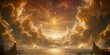 Epic fantasy landscape with a celestial event illuminating the clouds above a mystical sea, inspiring awe and wonder for storytelling or creative projects