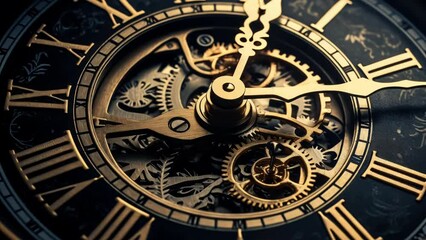 Poster - Detailed view of a clock with Roman numerals, suitable for time management concepts.