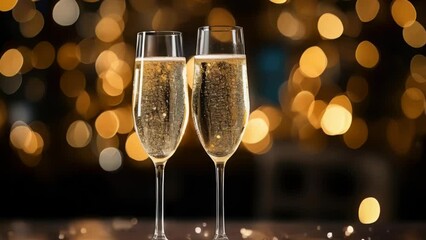 Poster - Two champagne glasses on a table, perfect for celebrations.