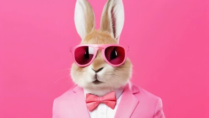Aufkleber - A stylish rabbit wearing sunglasses and a pink suit. Perfect for fashion or animal-themed designs.