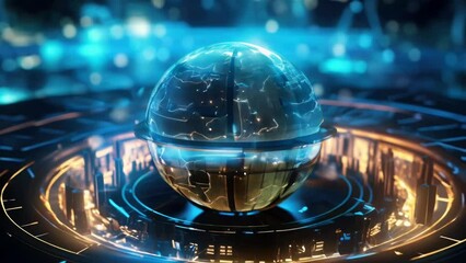 Aufkleber - A sphere with a map of the world, suitable for global concepts and travel themes.