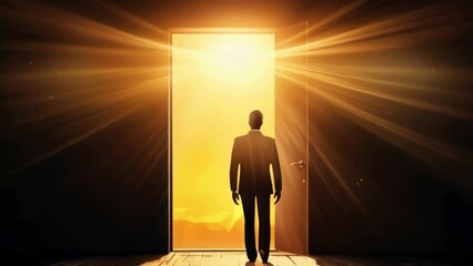 Poster - A man standing in front of an open door. Suitable for various concepts.