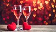 cocktail drink toast for the saint valentine s romantic dinner or wedding two glasses shiny red bokeh background copy text space