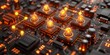 High-Tech Circuitry with Glowing Orange Nodes, Abstract Concept of Electronics and Data Processing