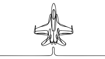 Wall Mural - Continuous one line art drawing Fighter aircraft for vector illustration, military transportation.