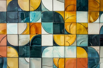 Hand-painted ceramic tile wall with abstract colorful art and texture