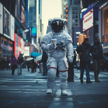 Astronaut In Urban Setting: A Surreal Blend Of Space Exploration And City Life