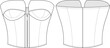 © sin - sleeveless strapless zippered short blouse top template technical drawing flat sketch cad mockup fashion woman design style model jean denim
