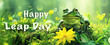 Leap day, jumping frog - symbol of leap year February 29, one extra day, February 29 of a leap year, leap year banner