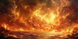 Apocalyptic Vision of a Fiery Sky with Intense Flames and Clouds Over a Calm Sea