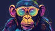 Vector illustration. Portrait of a Monkey in rainbow color glasses. Stay cool - quote lettering. Poster, t-shirt composition, hand drawn style print. 