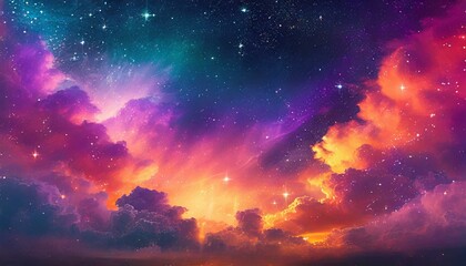 Wall Mural -  Abstract colorful night sky banner - vibrant colored clouds, some stars glowing