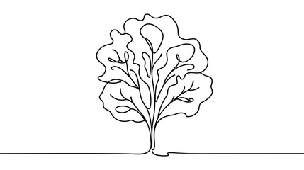 Wall Mural - One single line drawing of whole healthy organic mustard green leaves for farm logo identity.