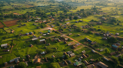 Wall Mural - Rural Background. Aerial View of Rural Development. Nature background.