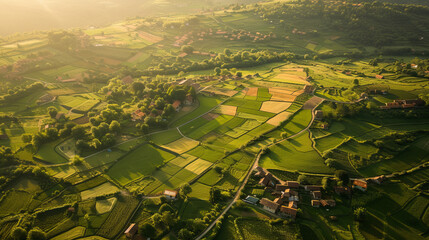 Wall Mural - Rural Background. Aerial View of Rural Development. Nature background.