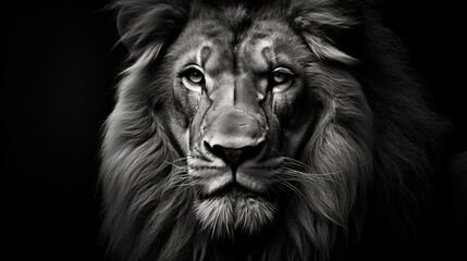 Wall Mural - Portrait of beautiful African lionin black and white