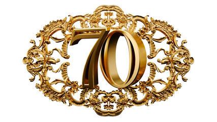 Wall Mural - golden number seventy in the center of decorative golden vintage frames, number 70