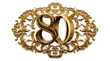 Wall Mural - golden number eighty in the center of decorative golden vintage frames, number 80